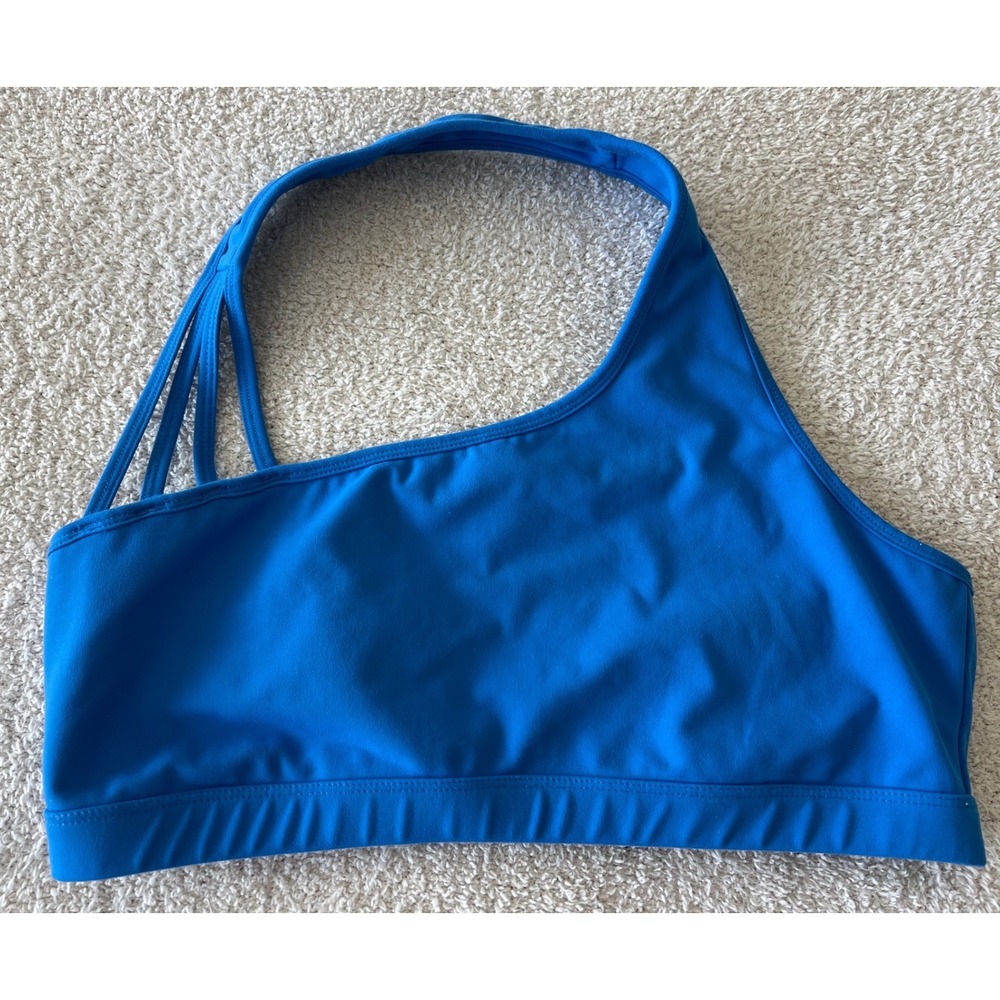Ptula Alainah II One Shoulder Sports Bra Blue Asymmetrical Strappy Size XL